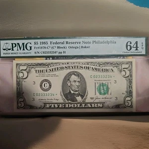 1985 $5 Philadelphia ladelphia Reserve Note •STAR NOTE. 1985-C • PMG 64 EPQ - Picture 1 of 8