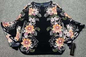 Camicetta Coco Bianco Top donna grande blu navy bianco lime floreale manica a campana nuova - Foto 1 di 12