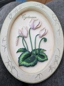 Marks & Spencer Cyclamen 3-D Hand Painted Wall Plaque Art Resin Oval - Picture 1 of 5