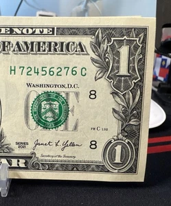WOW 😮 $1 2021 1 FEDERAL RESERVE NOTE - H/C BLOCK (fw) ( ST. LOUIS “H”) UNC - Picture 1 of 8