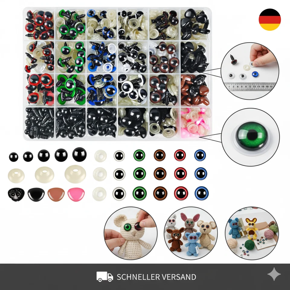 Hengxinc 640 Stück Sicherheitsaugen Für Häkeltiere Mehrfarbig Amigurumi Augen 6- - Bild 1 von 1