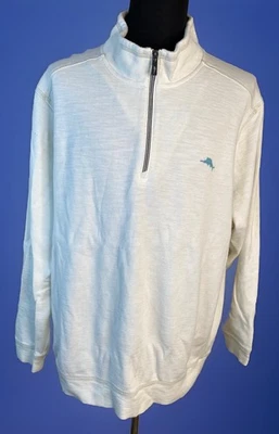 Tommy Bahama Tobago Bay 1/2 Zip Sweatshirt Mens 3XL White Ribbed Blue Marlin - Image 1 of 4