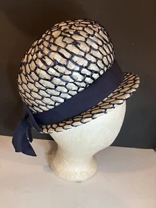 1950’ish Ladies Church Hat | Union Made | blue and white | Bow | Durby Hat ? - Picture 1 of 15