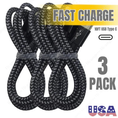 3PACK Lot 10ft USB C Fast Charger Cable For Samsung Android Type C Charging Cord - Image 1 of 4