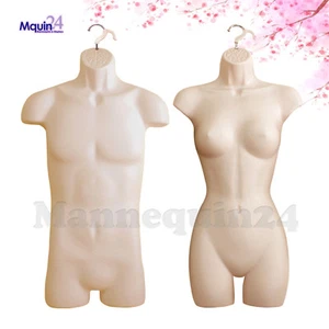 MALE & FEMALE TORSO DRESS FORM MANNEQUIN SET - FLESH with HANGERS - Picture 1 of 5