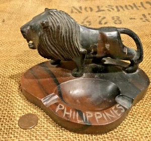 Cenicero León Tallado a Mano Vintage Arte Popular Filipinas Años 50 LaSalette Mission - Imagen 1 de 11