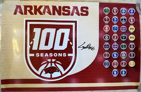Arkansas Razorbacks SEC Basketball 100 Seasons Poster Autographed Layden Blocker Cover