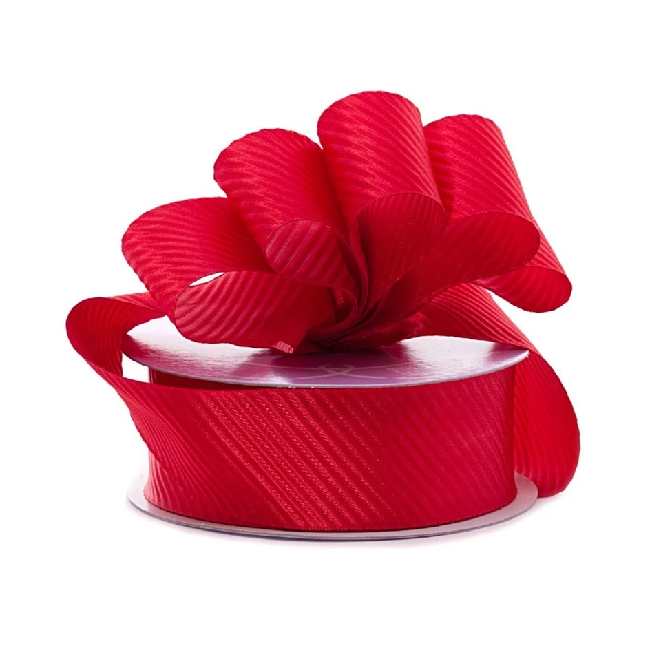 Red Diagonal Embossed Satin Ribbon - 7/8in. x 25 Yards (pm57081030) - Image 1 of 1