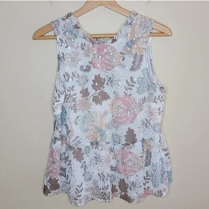 LOFT | Blusa sin mangas floral y metálica a lunares peplum atado trasero para mujer XS - Imagen 1 de 6