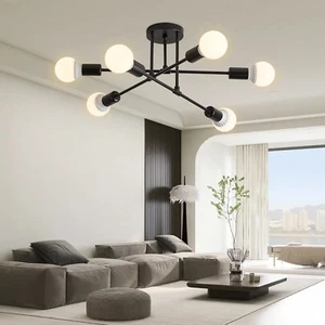 Lampadario Industriale, 6 Luci Plafoniera Sputnik Vintage, E27 Moderno Lampada D - Foto 1 di 12