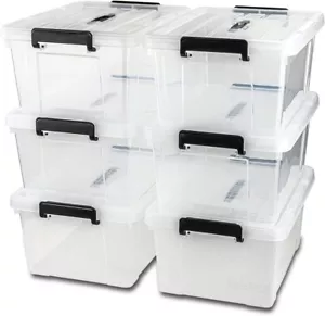 6 Pack Clear Plastic Storage Containers - 48 Qt Latch Box Bins with Lids - Picture 1 of 6