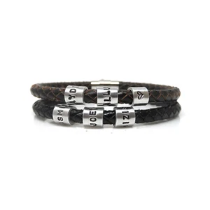 Maßgeschneidertes Herren Lederarmband mit drei handgestempelten Ringen - kostenloser Versand - Bild 1 von 8