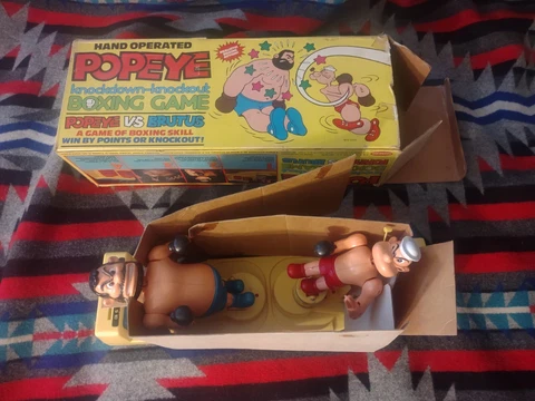 Vtg 1981 Hand Operated Popeye vs Brutus Knockdown Knockout Boxing Game Rare Cover