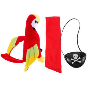  Pirate Eye Patch Headwear Parrot Prop Set Costume Halloween Clothes Headband
