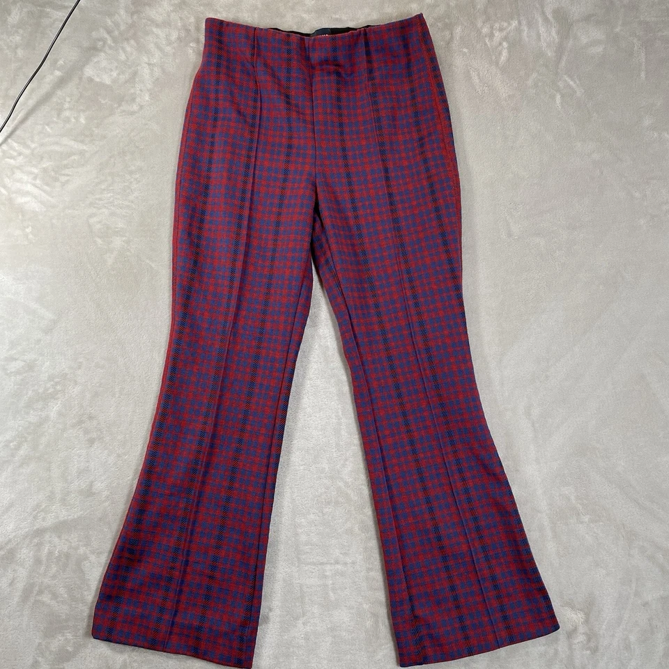 Pantalones Anthropologie Maeve para mujer Margot Kick acampanados cortos rojos a cuadros S Foto 1 de 4