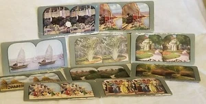 Lot Of 10 Vintage Color Stereoview Cards Assorted Chinese Junks Lotus Beds China - Picture 1 of 10