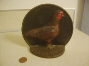 Vintage Cast Iron ROOSTER Door Stop or CHICKEN Single Bookend Marked Collectible - Picture 1 of 7
