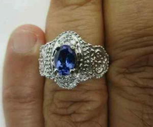 1.15 Carat 14K Gold Diamond & Tanzanite Ring Dia=.15 Carat H-SI1/VS2  6.40 Grams - Picture 1 of 10