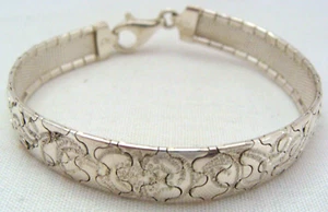 Italian Sterling Silver 7.5" Panel Link Bracelet With Molded & Cut Design - Picture 1 of 10
