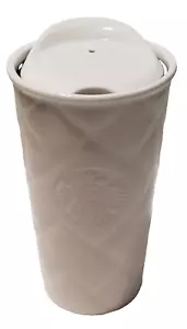 Starbucks 2012 Travel Mug Coffee Cup With Lid White Quilted Ceramic 10 fl oz - Picture 1 of 20