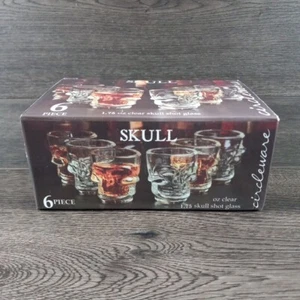 Skull Shot Glasses Set of 6 Clear Made by Circleware 1.7 OZ New - Picture 1 of 2