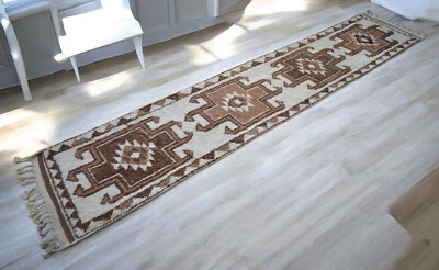 3x14 ft Runner Rug HandMade Extra Long Hallway Rug Undyed Wool Turkish Rug - Image 1 of 4