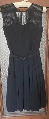 Vintage Topsey Originals Dress Black Sleeveless Pleated Belted SZ XXS? Sheer Top - Image 1 of 4