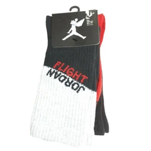 NEW Nike Jordan Flight Kids Crew Socks 2-Pairs Pack Black/Gray/Red 9-11 5Y-7Y - Picture 1 of 5