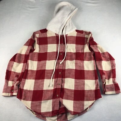 American Eagle Flannel Hoodie Womens Small Red Plaid Shirt Jacket Shacket - Image 1 of 4