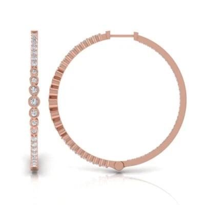 1.85 Ct Round H/SI Real Diamond Hoop Earrings Solid 14k Rose Gold Gift for Her - Image 1 of 4