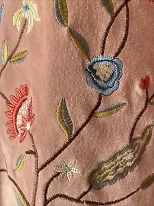 DIALOGUE Pink 100% LEATHER SUEDE BLAZER Embroidered Flowers Jacket Large Xl - Picture 1 of 6