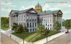 Cartolina Court House, cavallo e carrozza in strada, San Giuseppe, Missouri c1912 - Foto 1 di 2