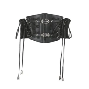 Goth Black Wide Waist Belt Women Leather Elastic Stretch Corset Belt Gothic P... - Picture 1 of 9