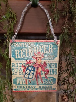 RAZA 6" Papá Noel Reno Trineo Paseos Pared Puerta Letrero Retro Adorno de Navidad Foto 1 de 4