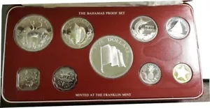 Elf Bahamas 9 tlg 1976 Proof Set 22.570 Sets ausgegeben 4 Silbermünzen im Set OGP - Bild 1 von 3