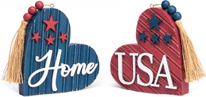 4Th of July Table Decorations, 2 Pcs Wooden Memorial Day Decorations Patriotic D - Picture 1 of 12