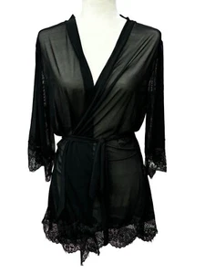 Shirley Of Hollywood Morgenmantel Schwarz Mesh & Spitze Größe L - Bild 1 von 8