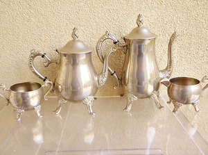 Vintage Tea/ Coffee Set marked ''EP BRASS''/ Silver Plated on Brass/ 4 pieces - Picture 1 of 10
