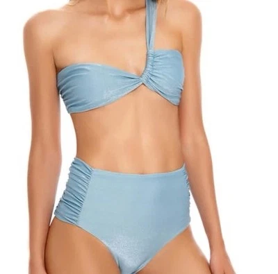Makastia Swim Palmer Unterteil Blau Schimmer High Waist Neu mit Etikett Größe M - Bild 1 von 4