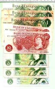 A JOB LOT OF EIGHT CIRCULATED UK POUND AND TEN SHILLING NOTES (HS-232) - Picture 1 of 1