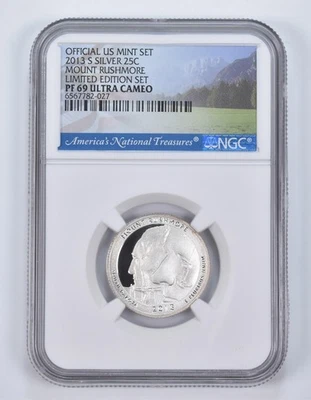 2013-S Silver PF69 ANT Mount Rushmore Quarter Limited Edition NGC *5192 - Image 1 of 4