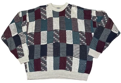 Vintage Jantzen Classics Sweater Men’s L Patchwork Knit 90s Coogi Style Acrylic - Image 1 of 4