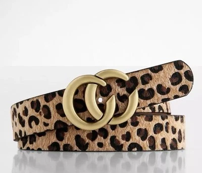 Cinturón con estampado de piel sintética de leopardo/guepardo “Hebilla”, dorado doble C talla M 29-38 Foto 1 de 4