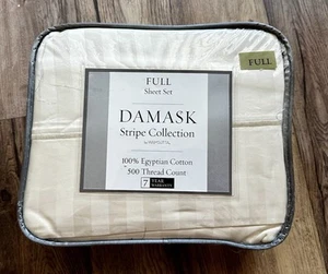Twin Sheet Set 500 thread ct Egyptian Cotton Gray Damask Stripe Bed Bath Beyond - Picture 1 of 4