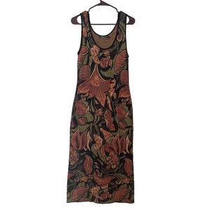 Peruvian Connection Tapestry Knit Maxi Dress Pima Cotton Cottage M Dark Floral - Picture 1 of 9