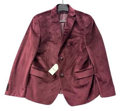 NUEVO Abrigo Deportivo Alfani Para Hombres Calce Ajustado Terciopelo Chaqueta Borgoña Talla 40S Nuevo con Etiquetas Foto 1 de 4