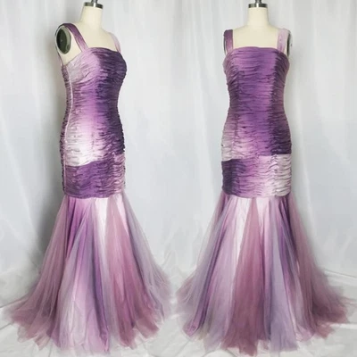 Vestido de Sirena De Colección US 4 Violeta Ombré Acanalado Plisado En Capas Tul Foto 1 de 4