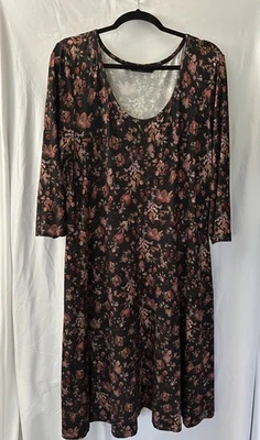 Peruvian Connection Maxi Dress XL Black Floral 3/4 Sleeve - Image 1 of 4