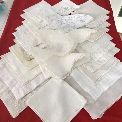 Vintage Hankies Lot Of  20 SOLID  WHITES CORNER DESIGNS FOR WEDDINGS TEA SHOWER - Image 1 of 4