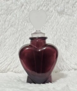Vintage Amethyst Lila Glas Herzform Parfüm Flakon Herz Stopfen Top - Bild 1 von 4